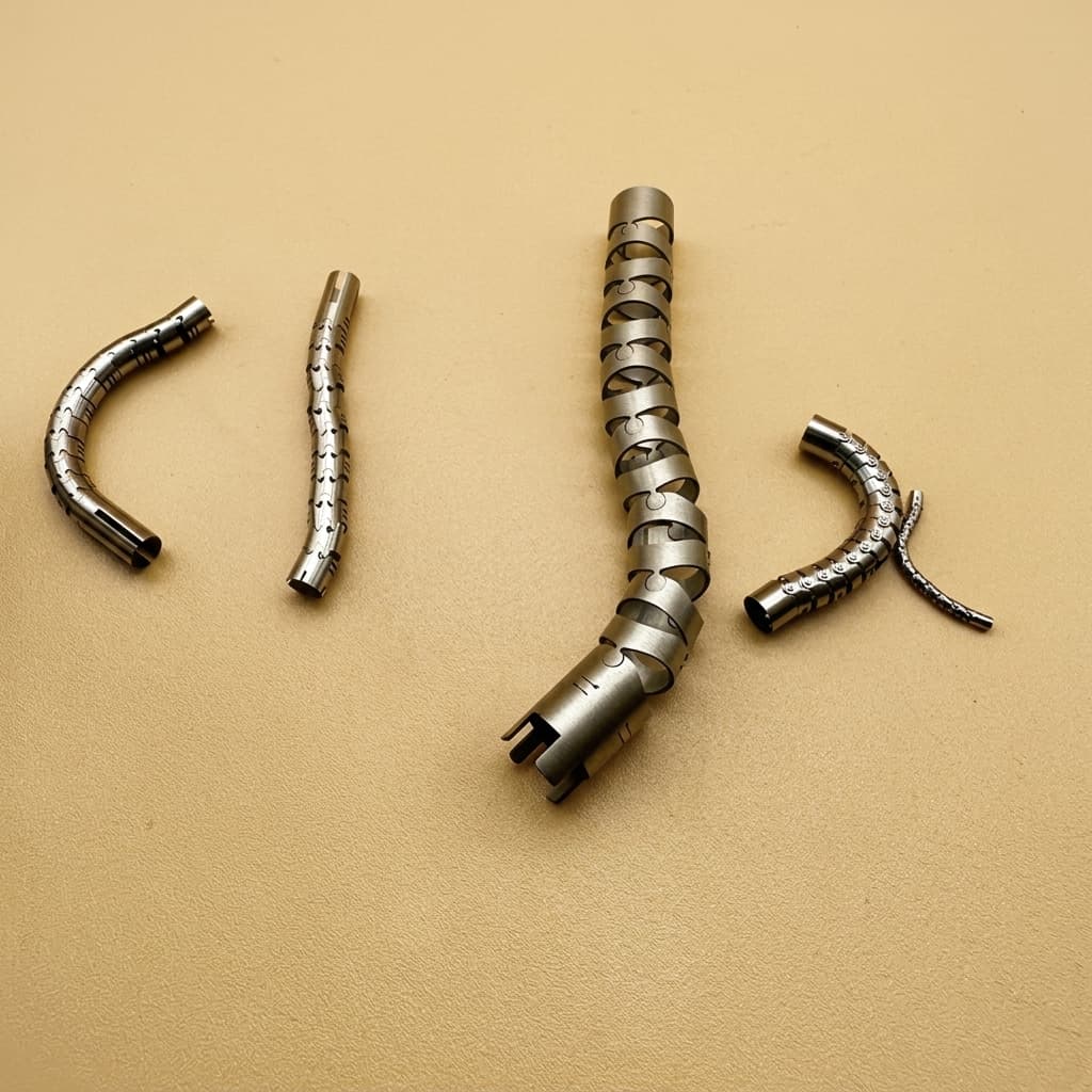 Endoscope Snake Bone Tubing: Monolithic Laser-Cut Bending Sections vs. Riveted Vertebrae Endoscope Snake Bone Tubing: Monolithic Laser-Cut Bending Sections vs. Riveted Vertebrae